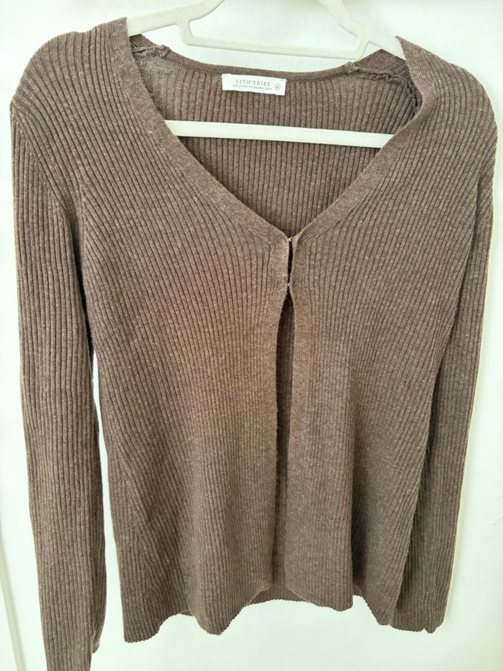 12th Tribe Brown Ribbed V-Neck Sweater Cardigan
